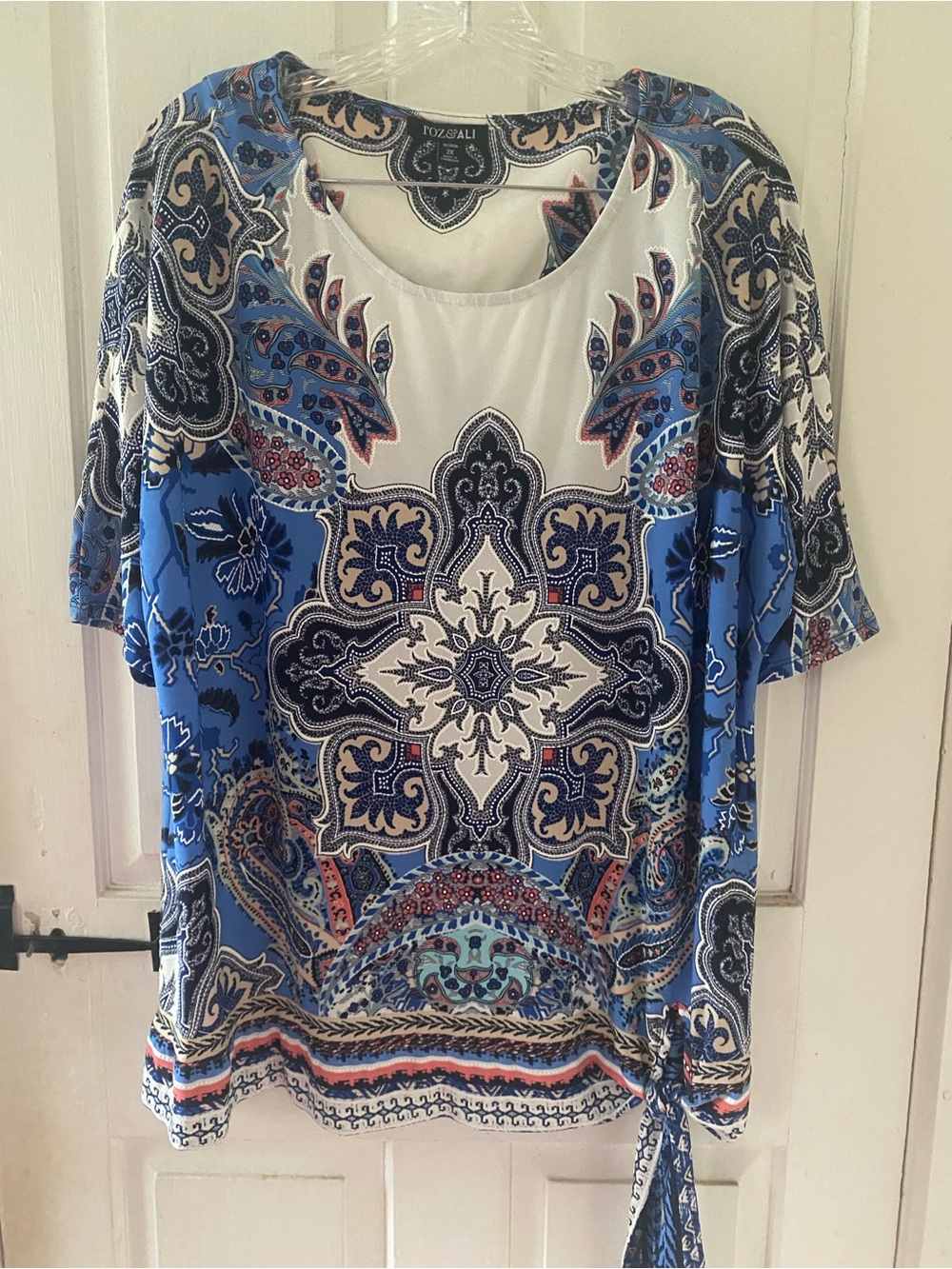 Roz & Ali Blue Paisley Medallion Tie-Hem Tunic